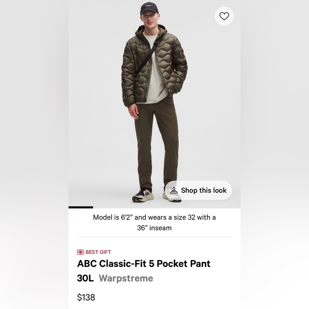 lululemon athletica Men's Olive ABC 5 Pocket Classic Fit 38 Waist x 27.5 Length